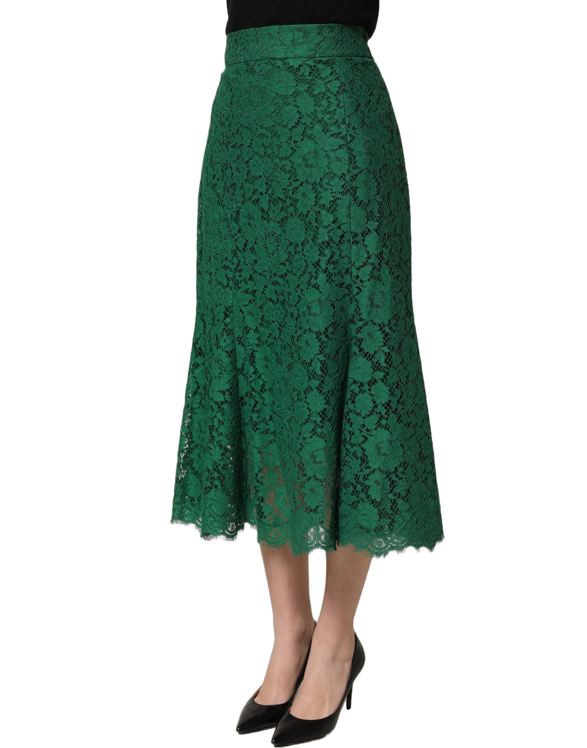 Green Lace High Waist Mermaid Midi Skirt