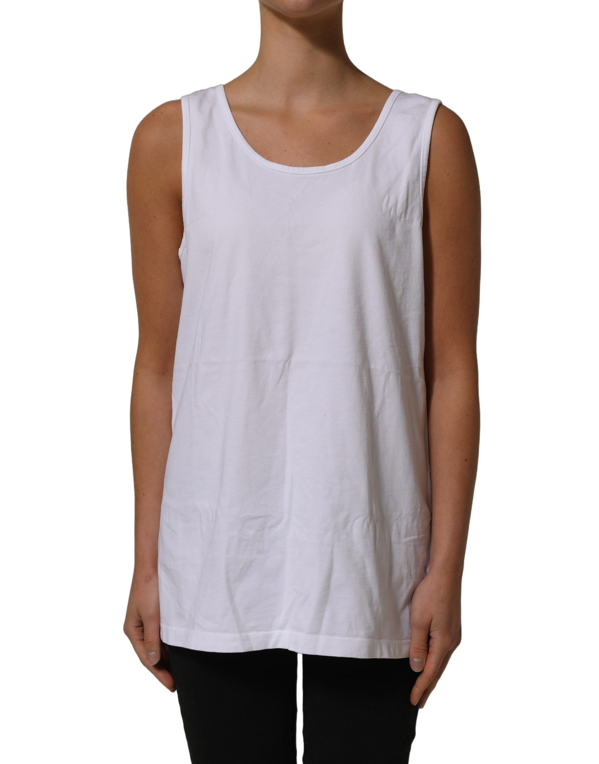 White Cotton Round Neck Sleeveless Tank Top