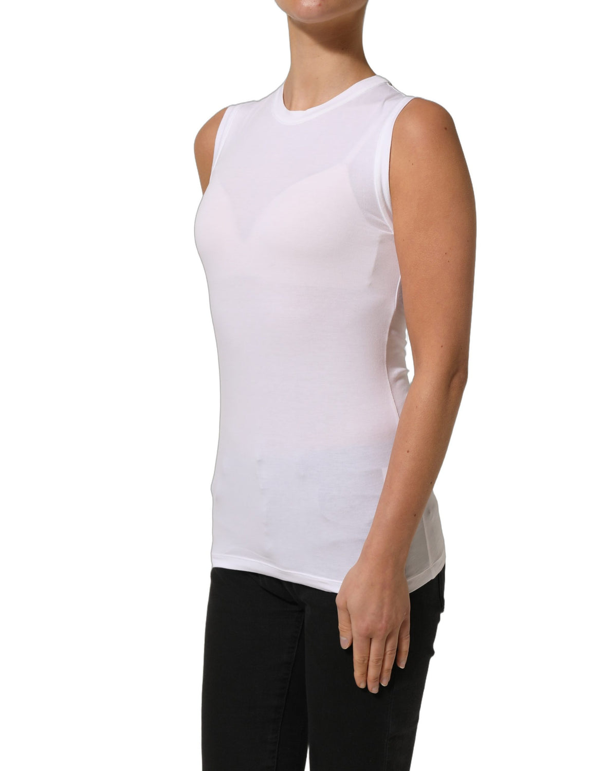 White SleeveLess Crew Neck Tank Blouse Top