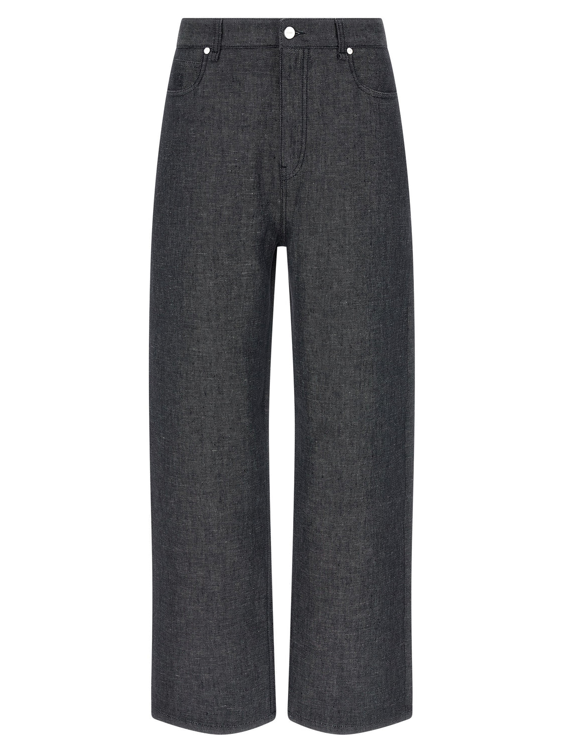 Gray Linen Straight-Leg Jeans