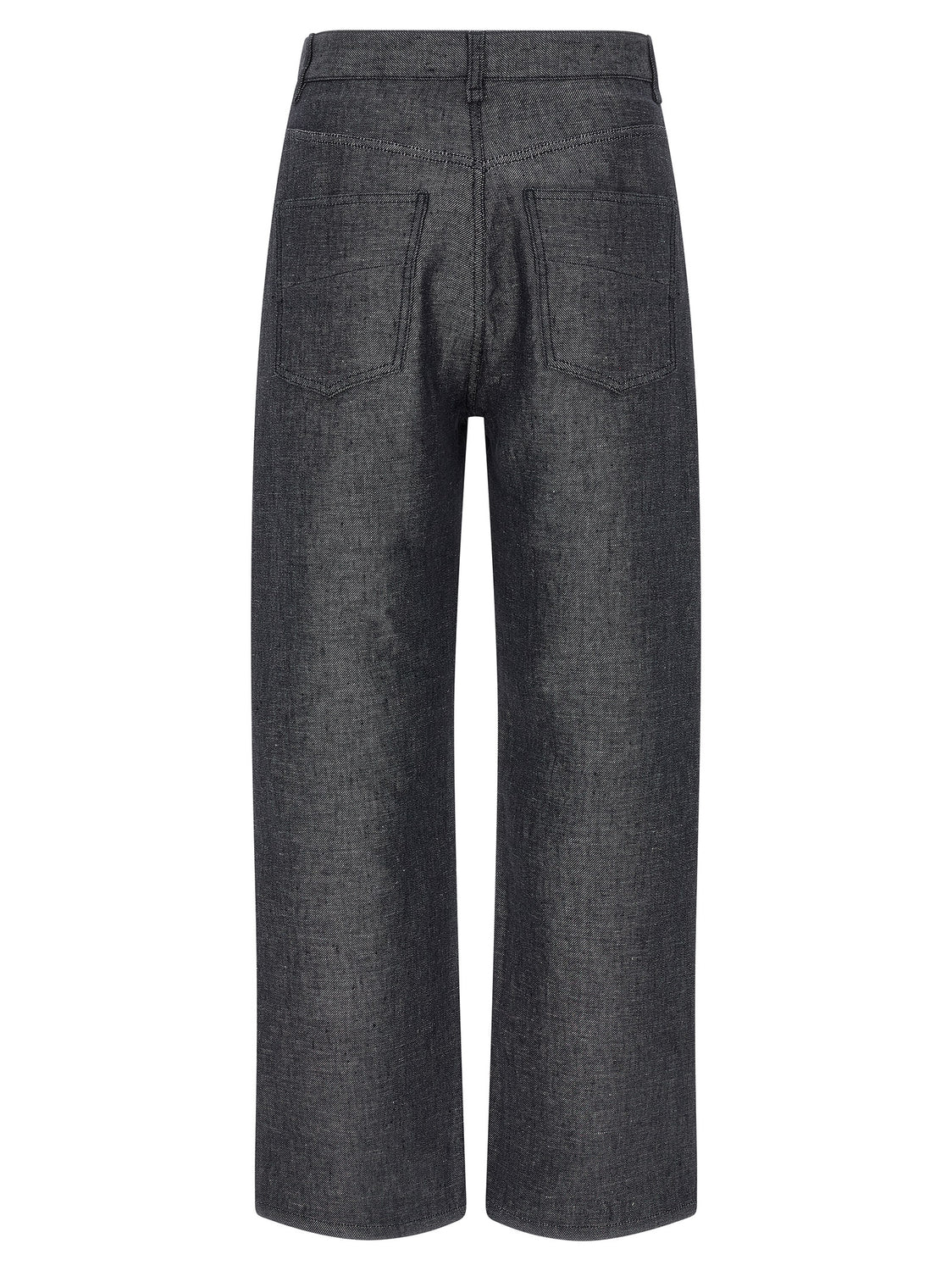 Gray Linen Straight-Leg Jeans