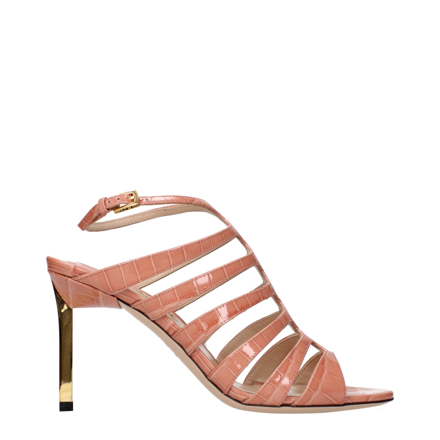 Pink Leather Stiletto Heel Sandals