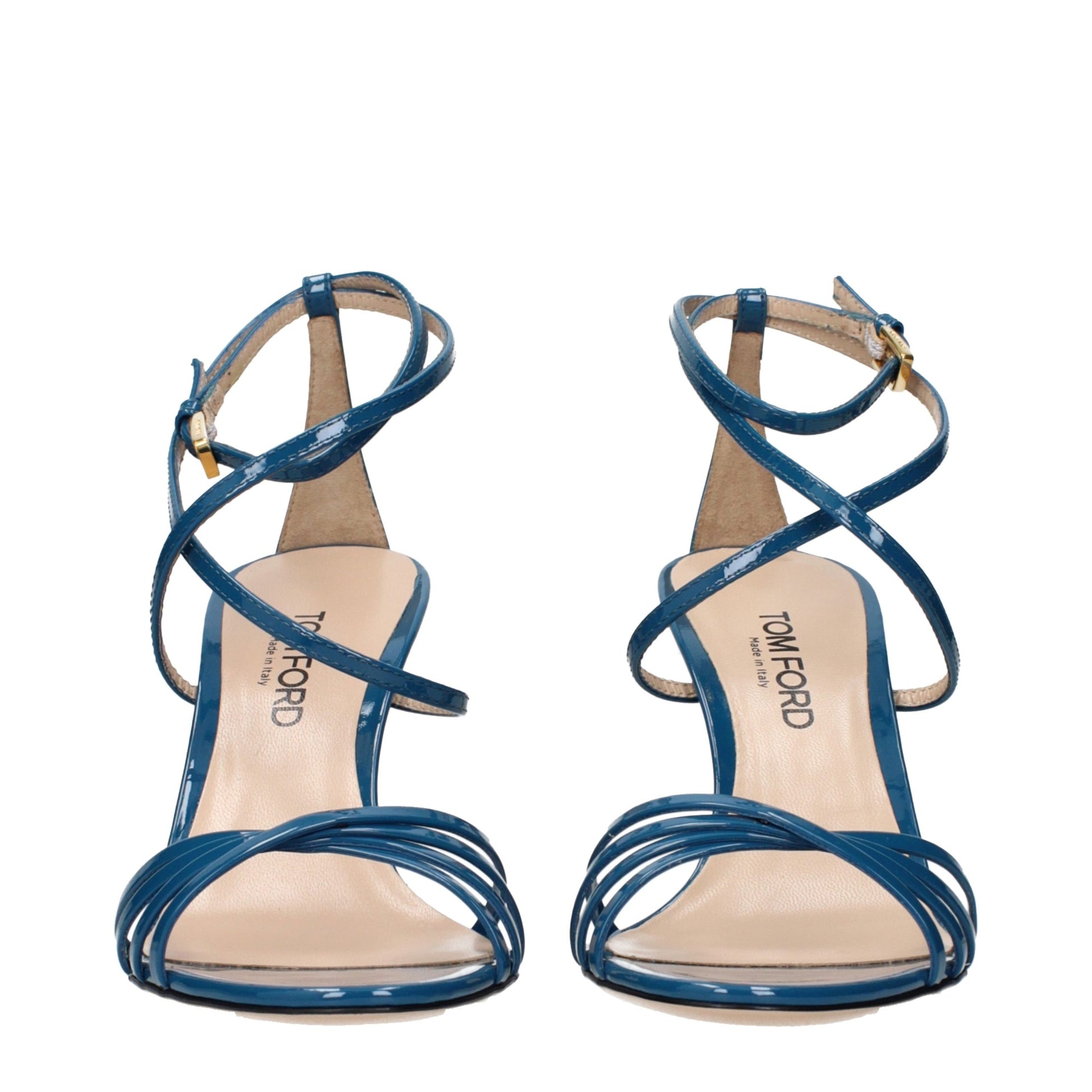 Blue Leather Stiletto Heel Sandals