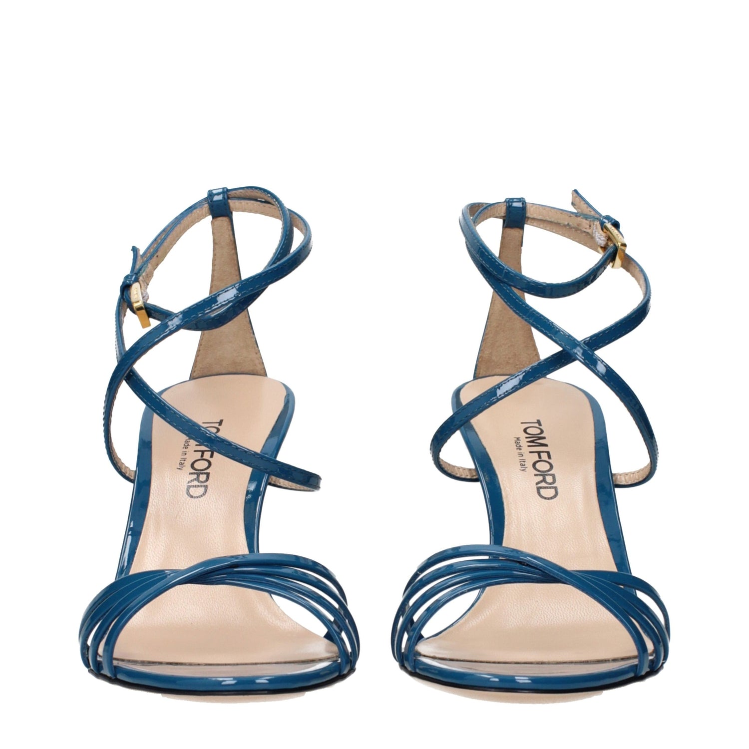 Blue Leather Stiletto Heel Sandals