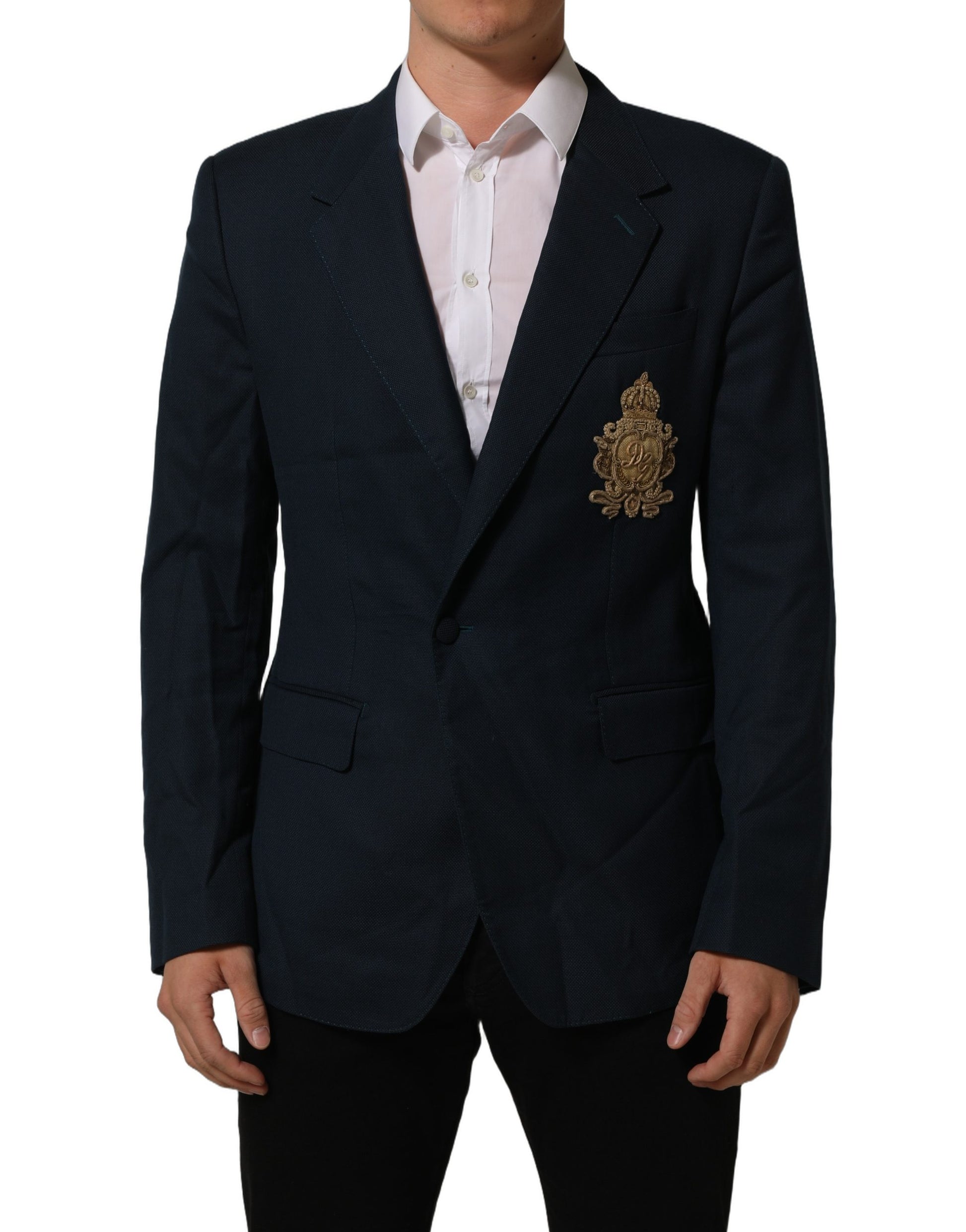 Blue Wool Logo Single Breasted Coat Jacket