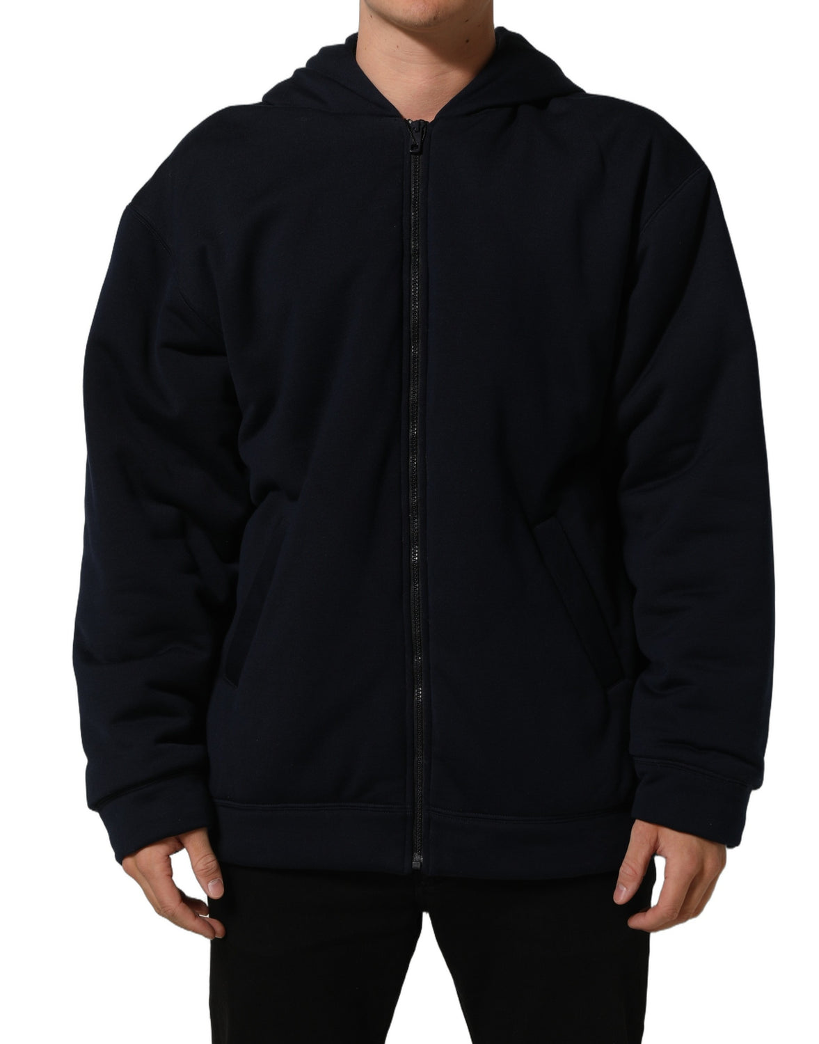 Black Cotton Full Zip Hooded Bomber Jacket