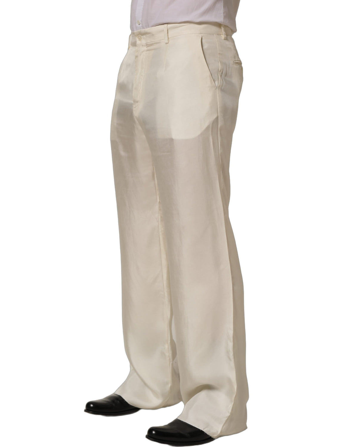 Off White Silk Straight Wide Leg Trouser Pants