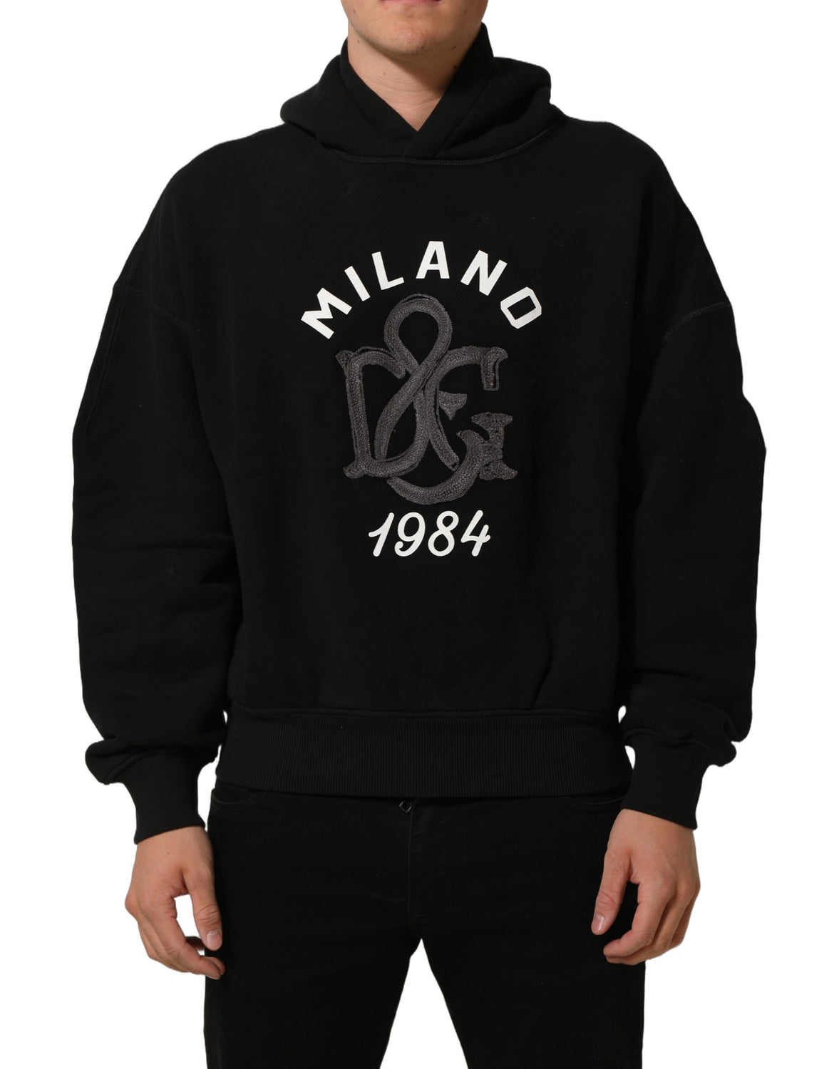 Black Cotton Milano1984 Print Hoodie Sweater