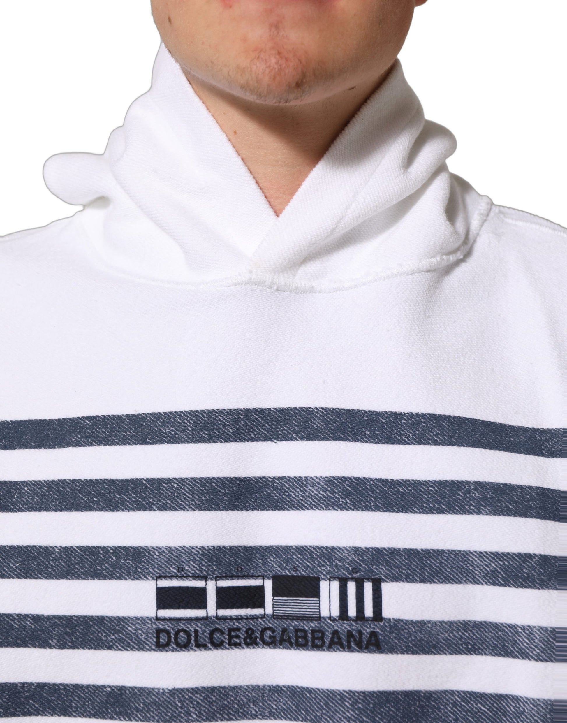 White Blue Stripe Hooded Sweatshirt Sweater