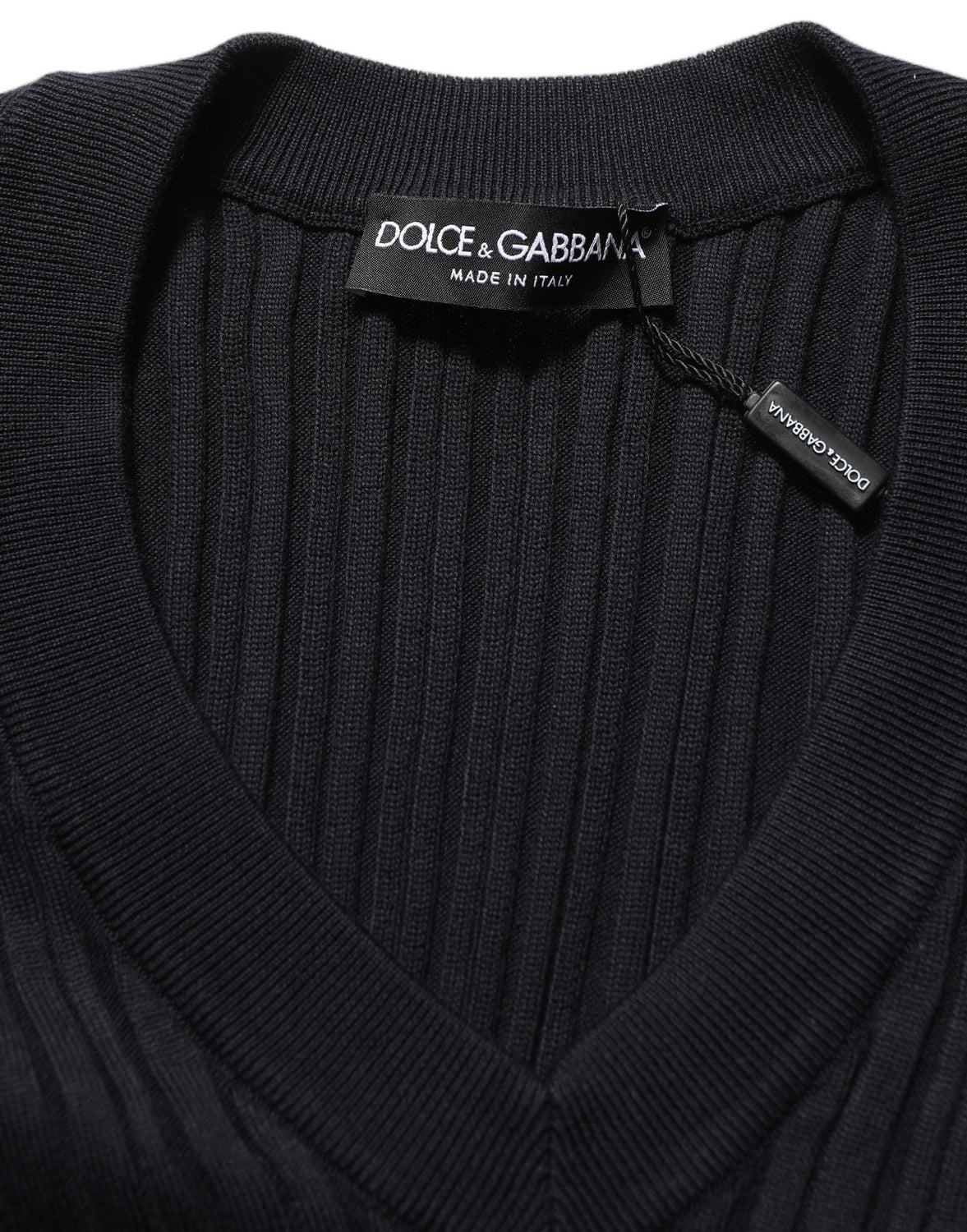 Black Silk Blend V-neck Pullover Men Sweater