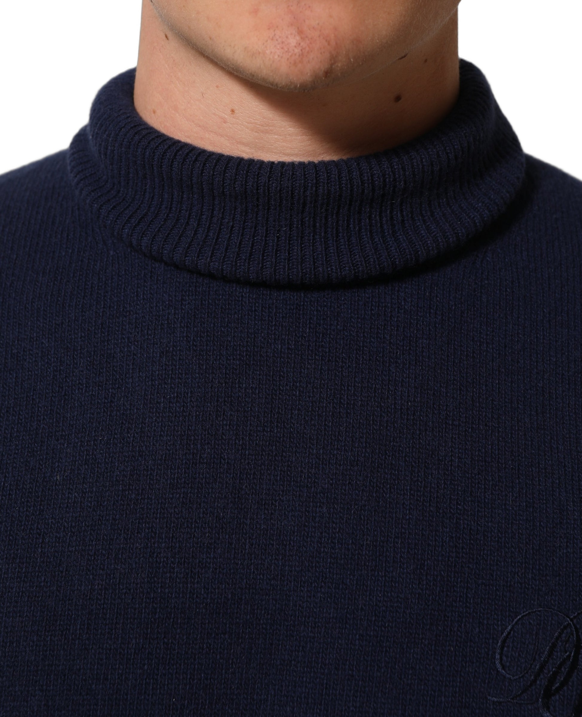 Blue Wool Knit Turtleneck Pullover Sweater