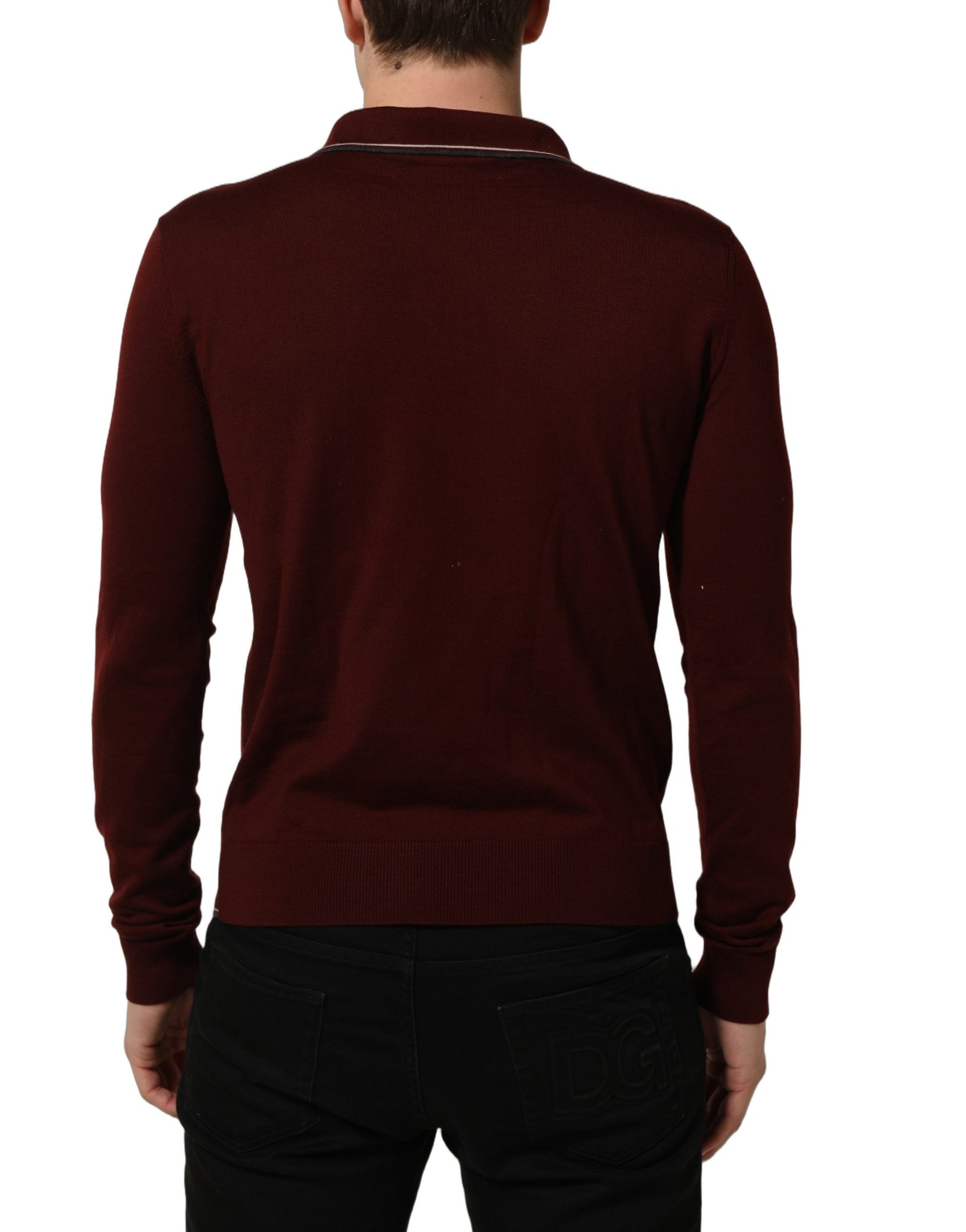 Burgundy Wool Knit Henley Pullover Sweater