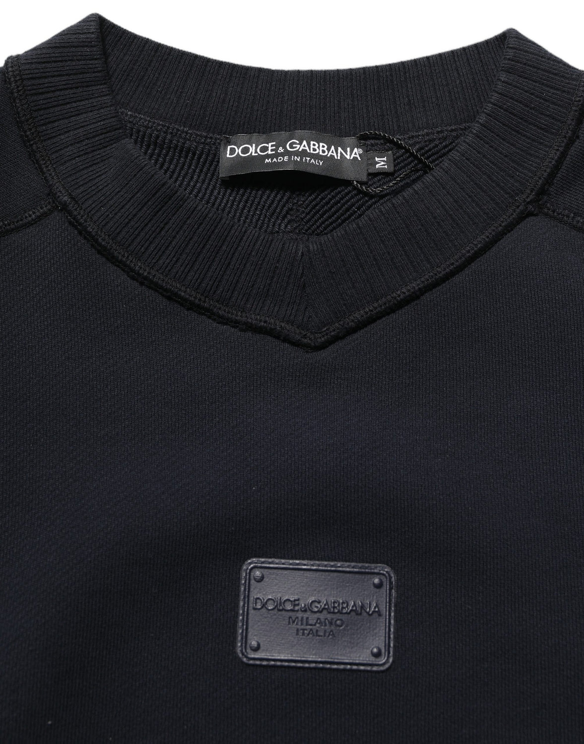 Black Logo Plaque Cotton Crew Neck Pullover Sweater
