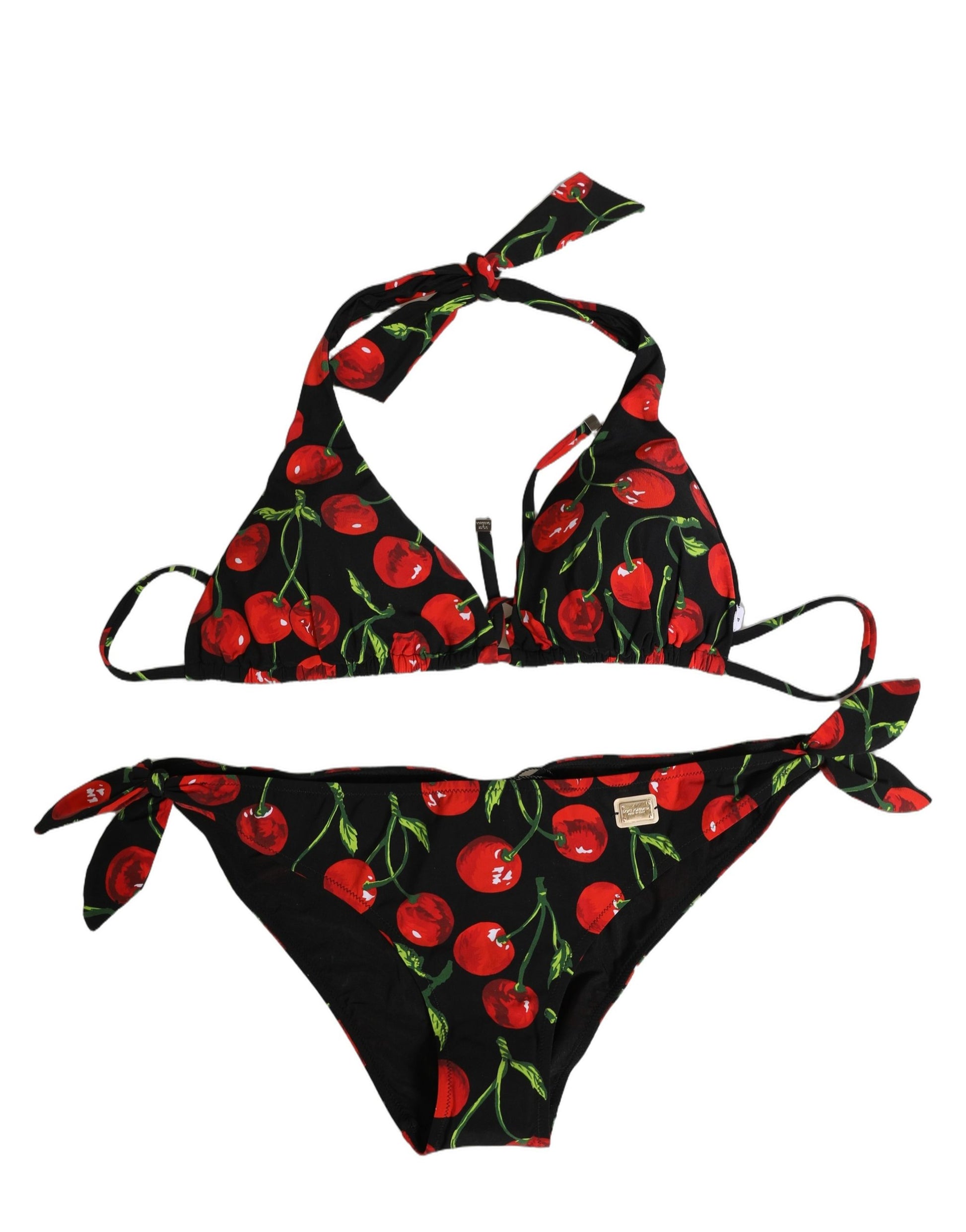 Black Cherry Print Nylon Bikini 2 Piece Swimwear