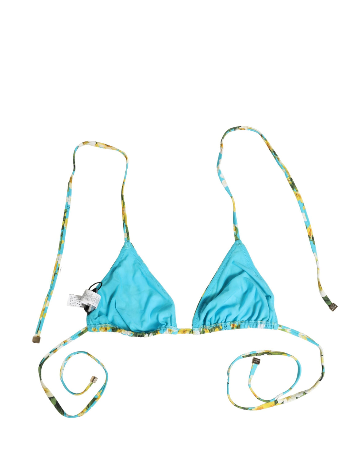 Blue Floral Print Nylon Halter Bikini Top Swimwear