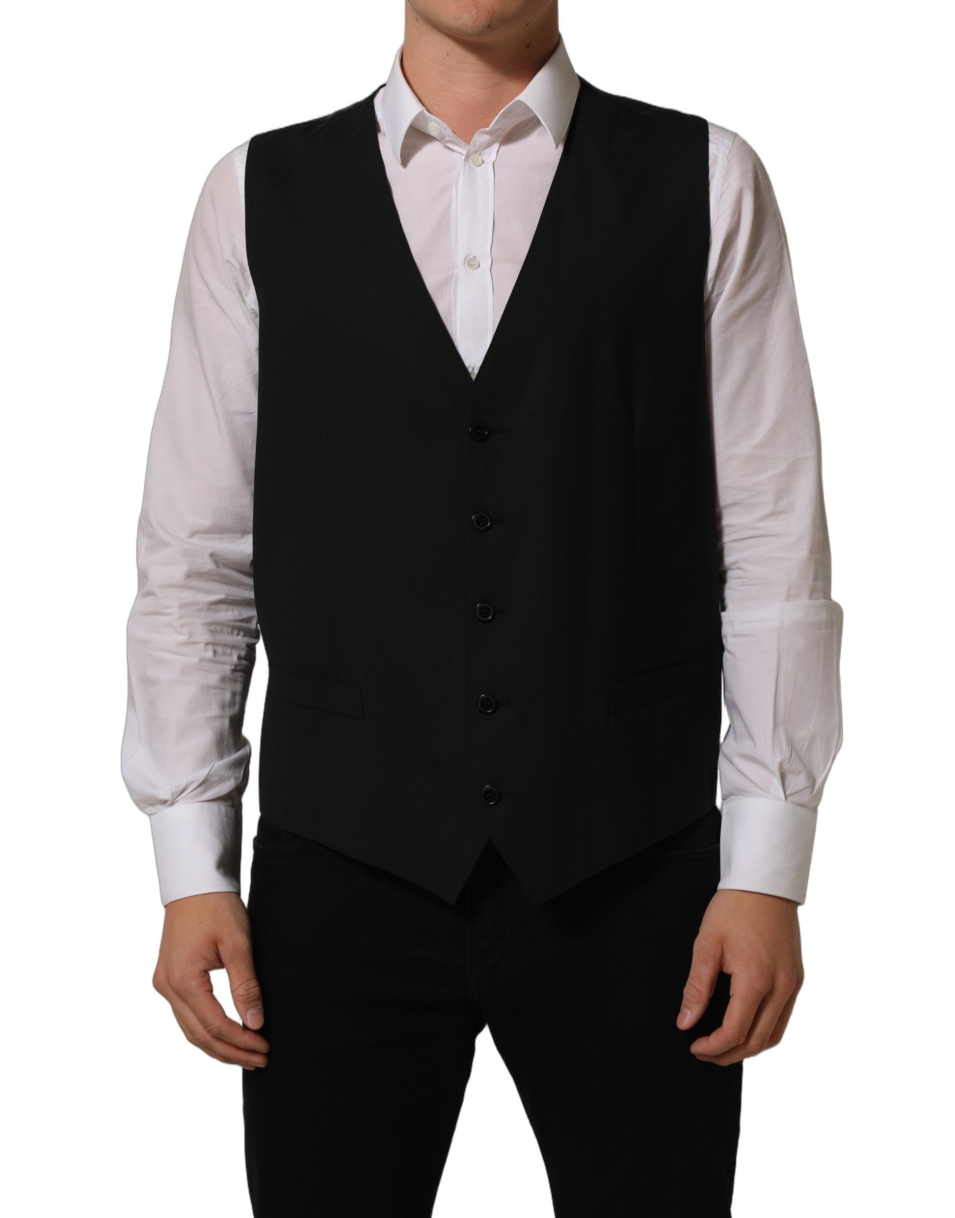 Black Wool Stretch Waistcoat Formal Vest