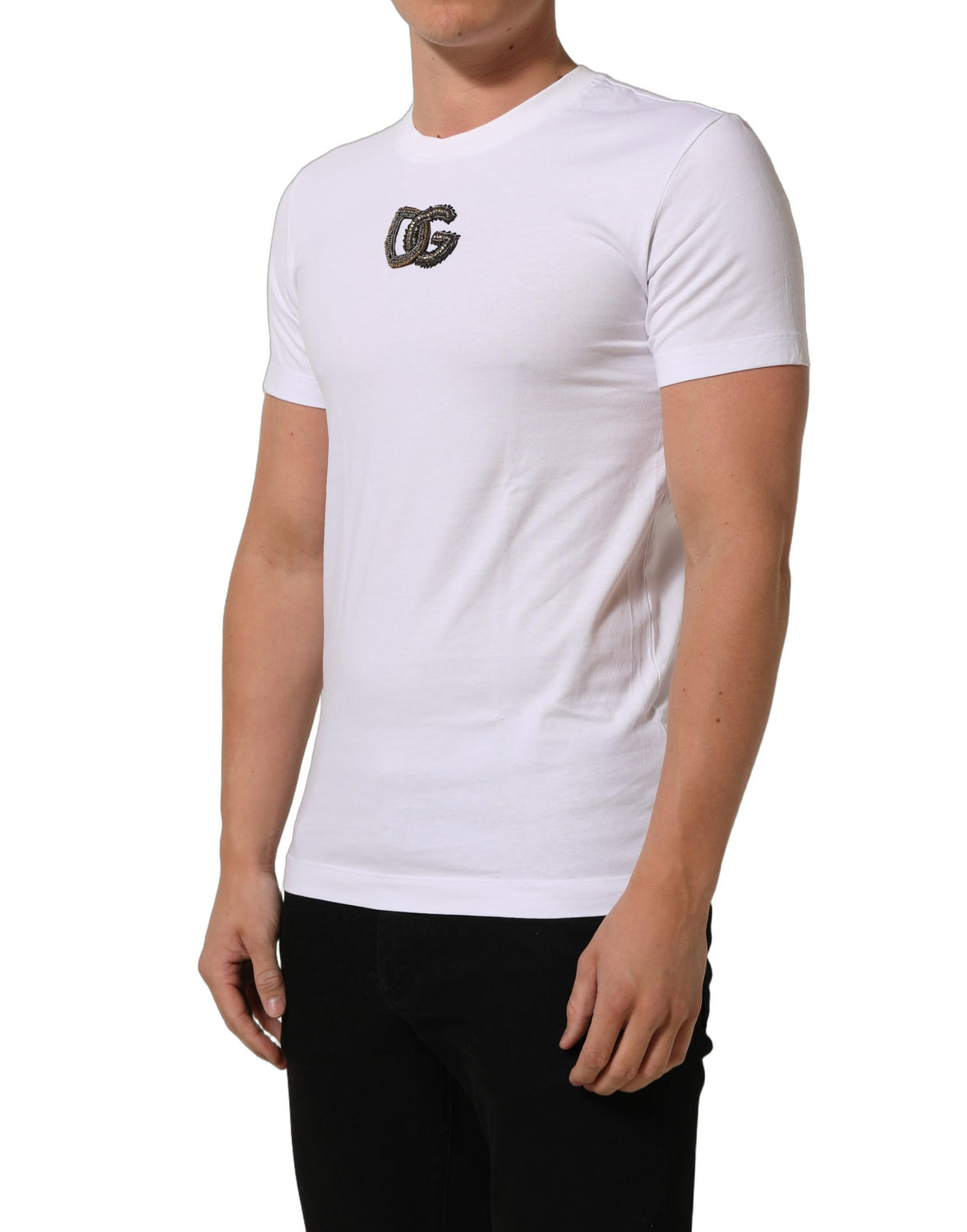 White DG Logo Cotton Crew Neck Men T-shirt