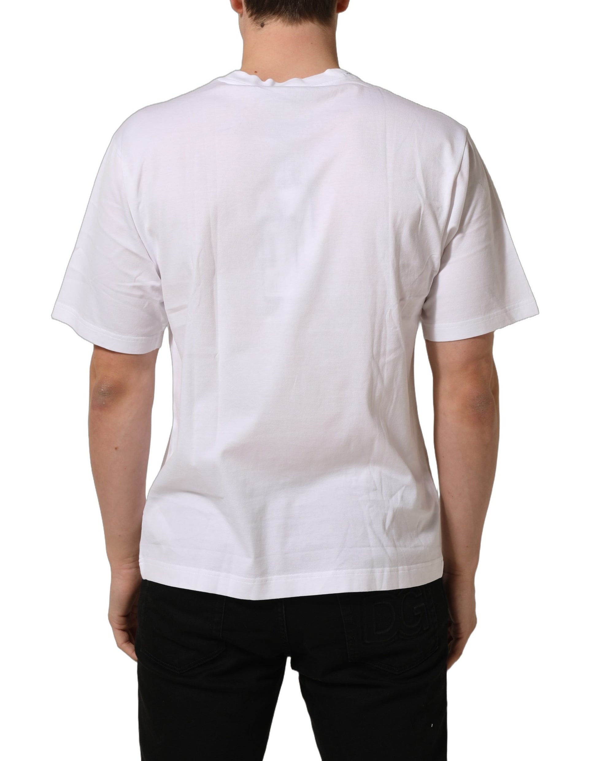White Logo Round Neck Short Sleeves T-shirt