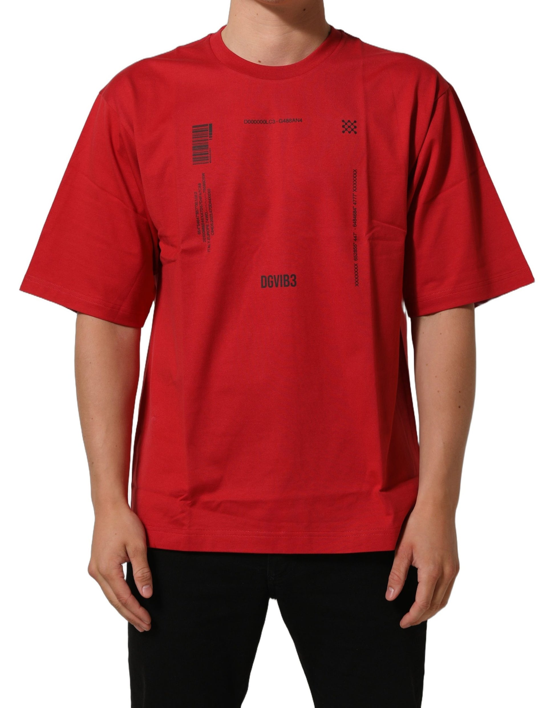 Red Cotton Graphic Print Crew Neck T-shirt