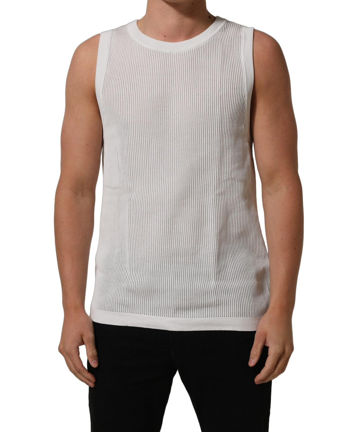 White Silk Crew Neck Sleeveless tank T-shirt
