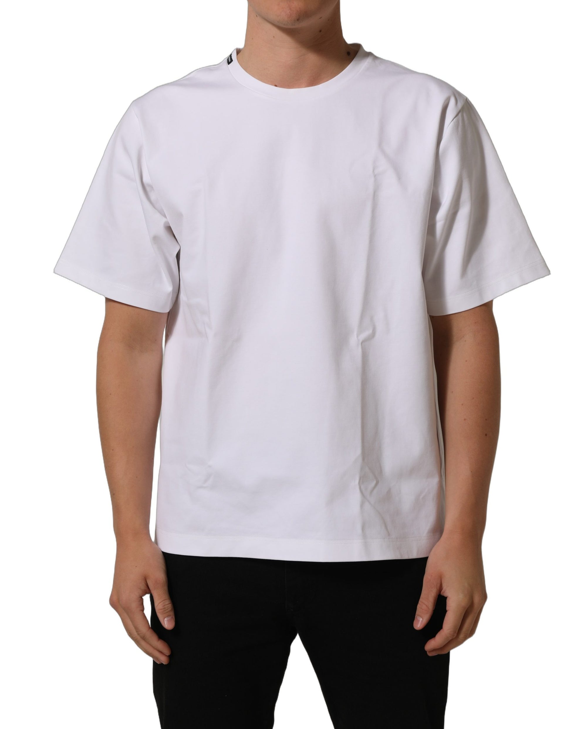 White Cotton Short Sleeves Crew Neck T-shirt