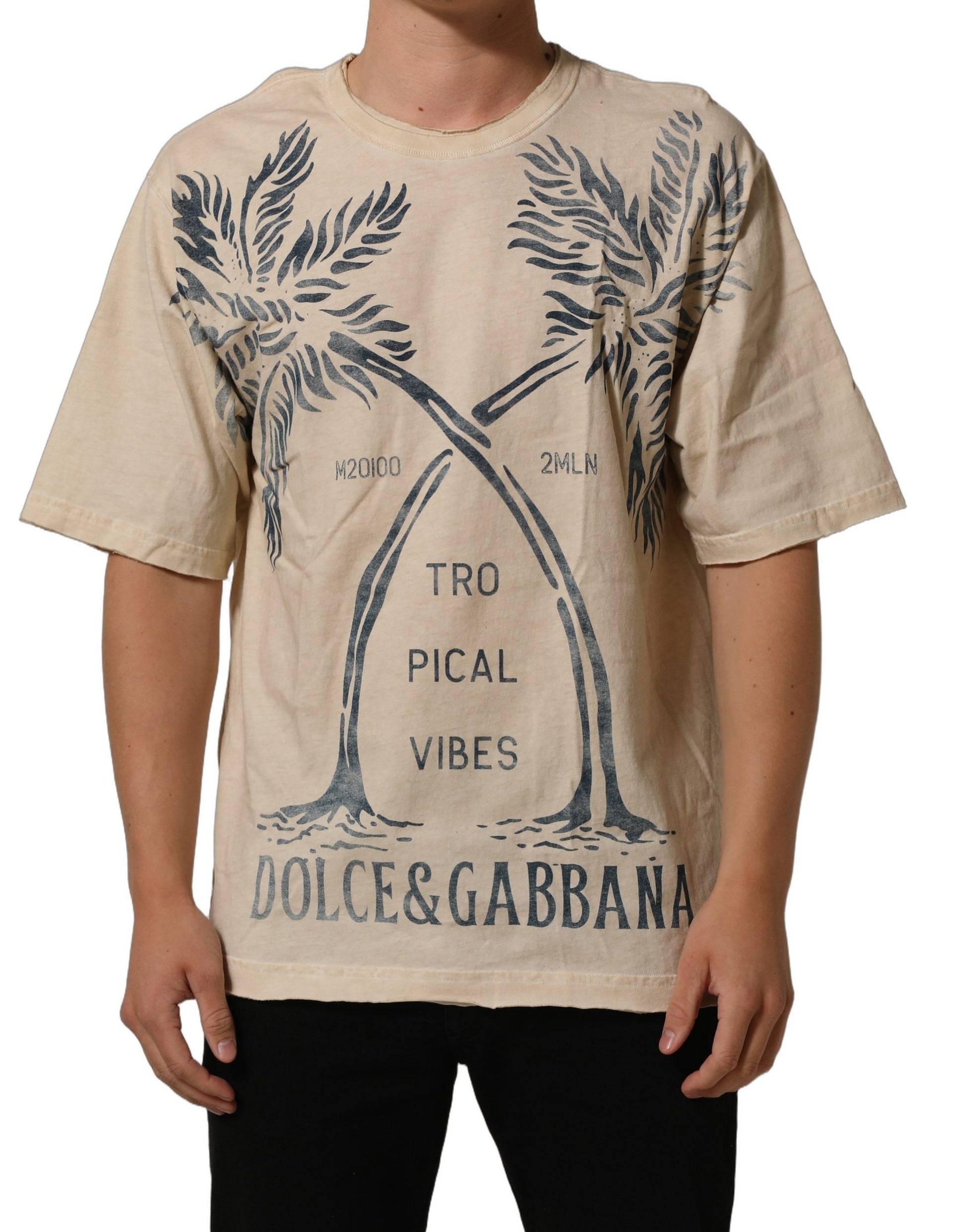 Beige Cotton Graphic Print Crew Neck  T-shirt