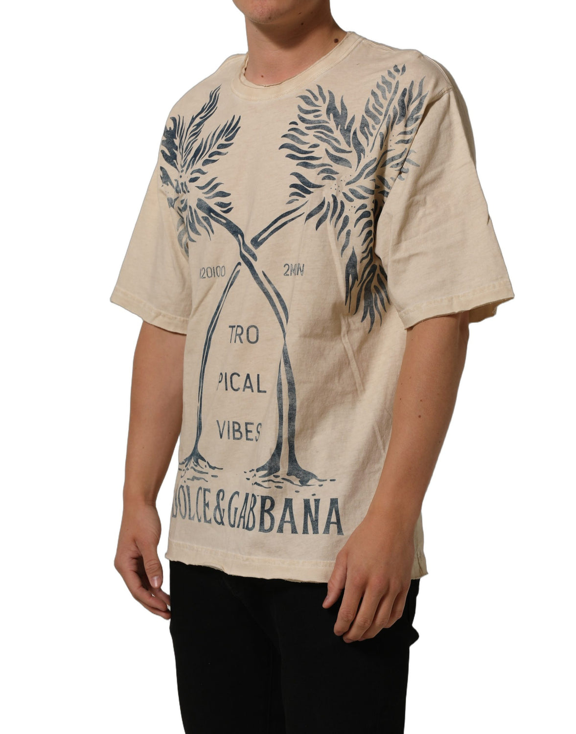 Beige Cotton Graphic Print Crew Neck  T-shirt