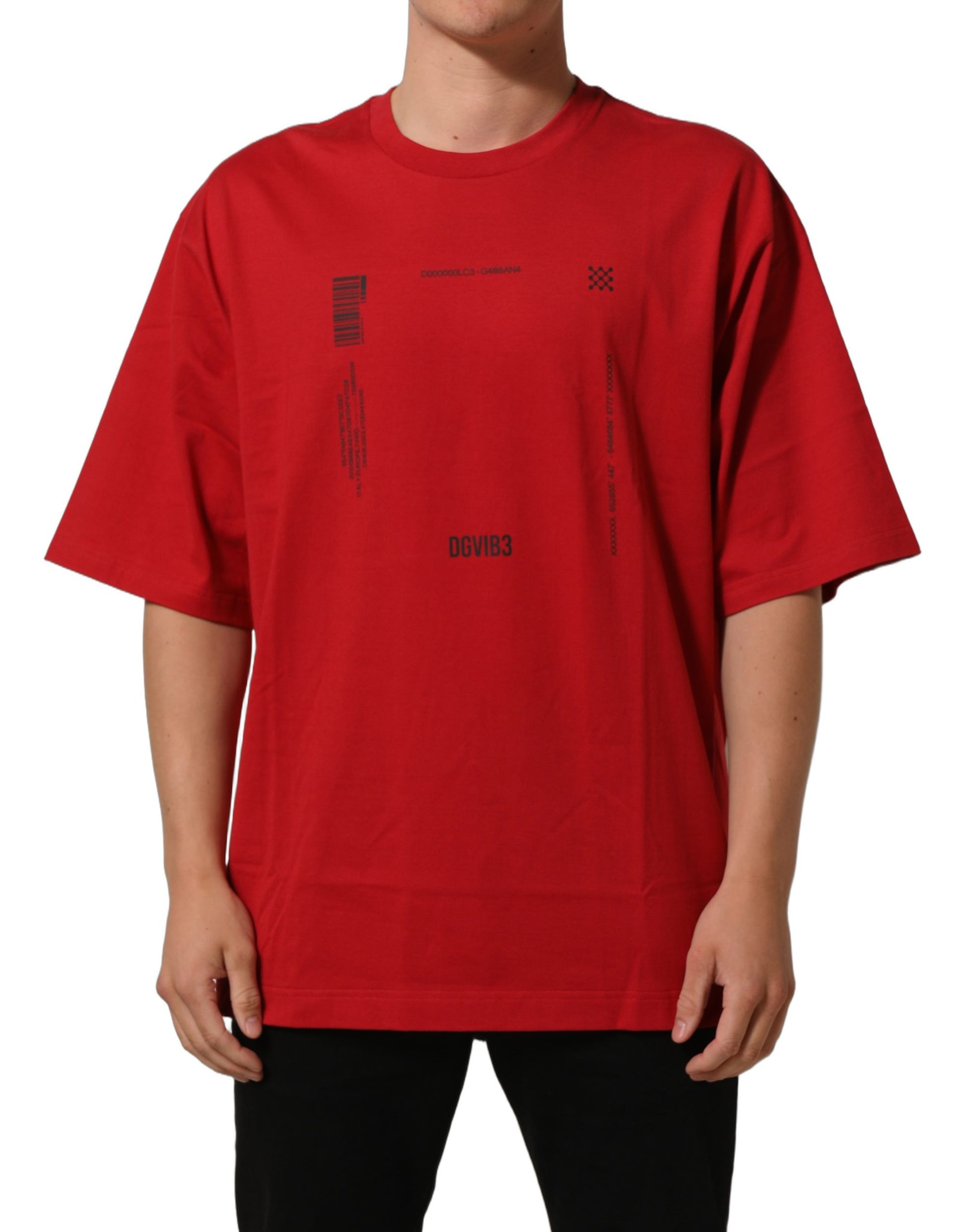 Red Cotton Graphic Print Crew Neck T-shirt