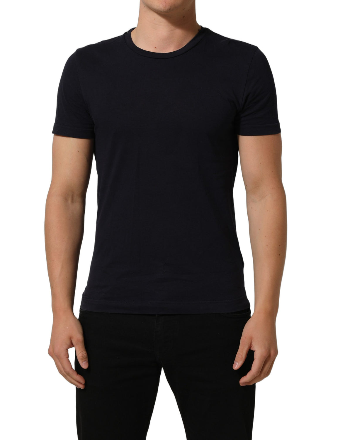 Black Cotton Short Sleeves Crew Neck T-shirt