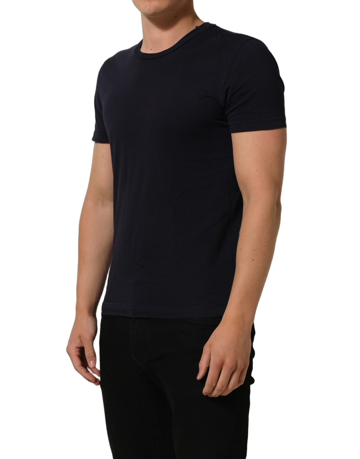 Black Cotton Short Sleeves Crew Neck T-shirt