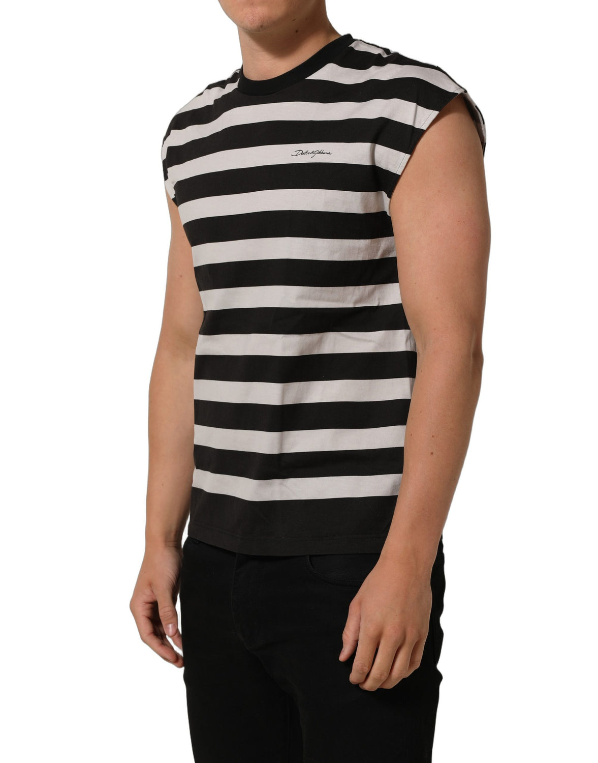 Black White Stripes Cotton Sleeveless T-shirt