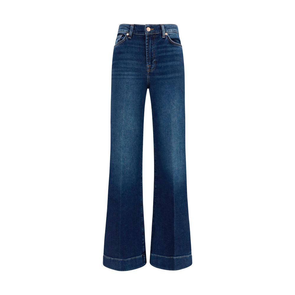 Blue Cotton Flared Jeans