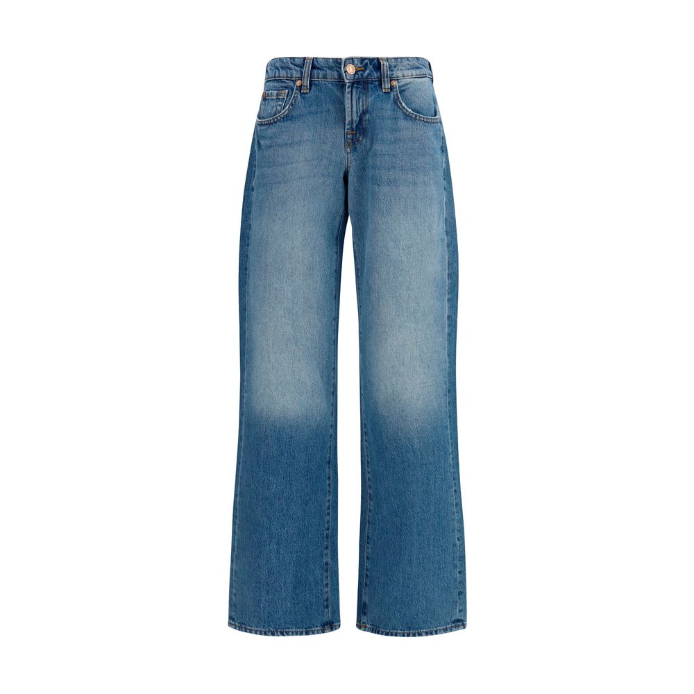 Blue Cotton Straight-Leg Jeans