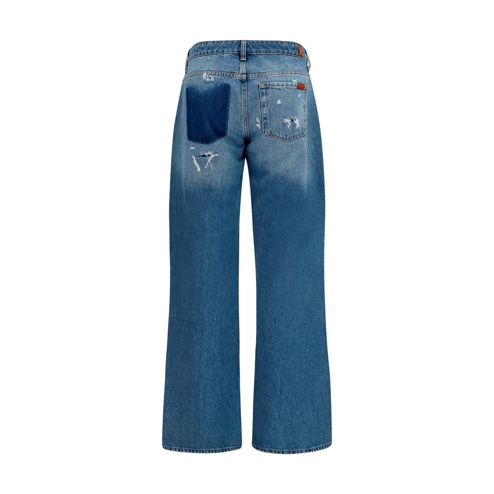 Blue Cotton Straight-Leg Jeans