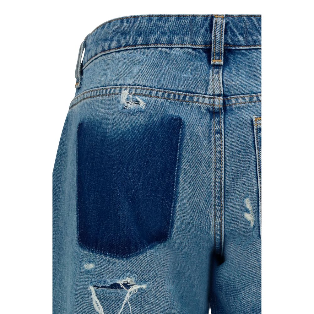 Blue Cotton Straight-Leg Jeans