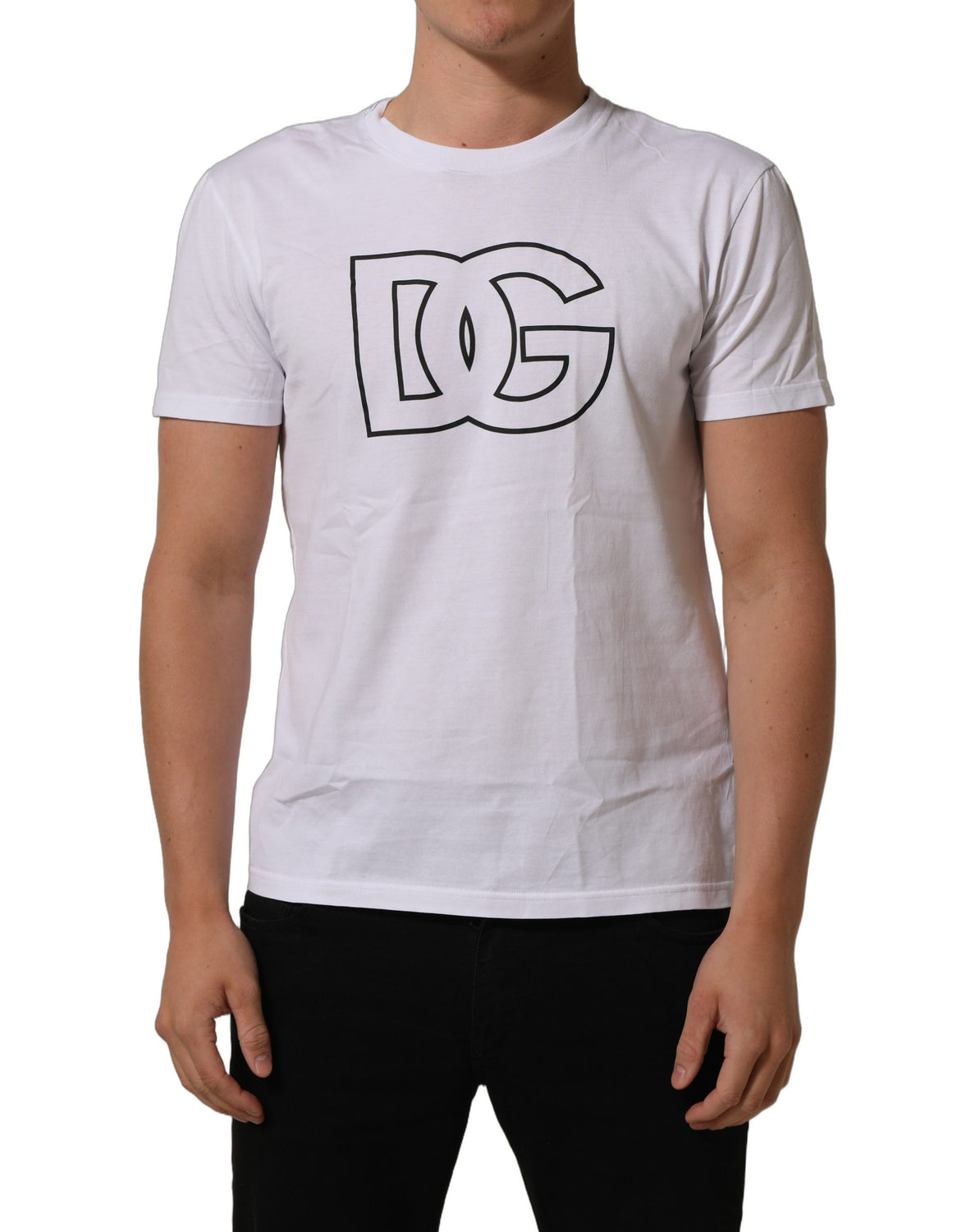 White DG Logo Print Short Sleeves Men T-shirt