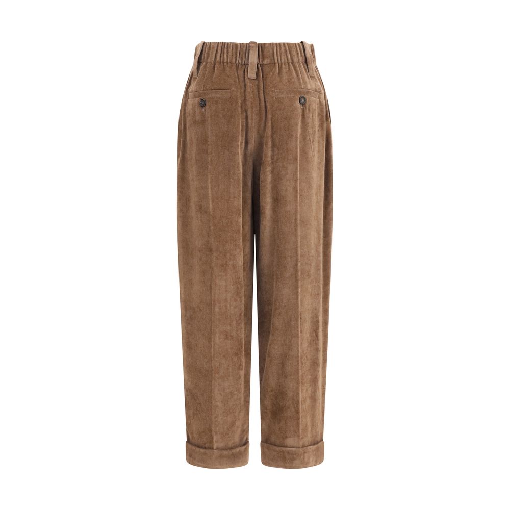 Brown Viscose Casual Pants