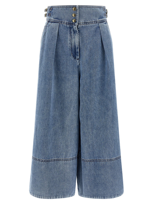 Blue Cotton Cropped Jeans