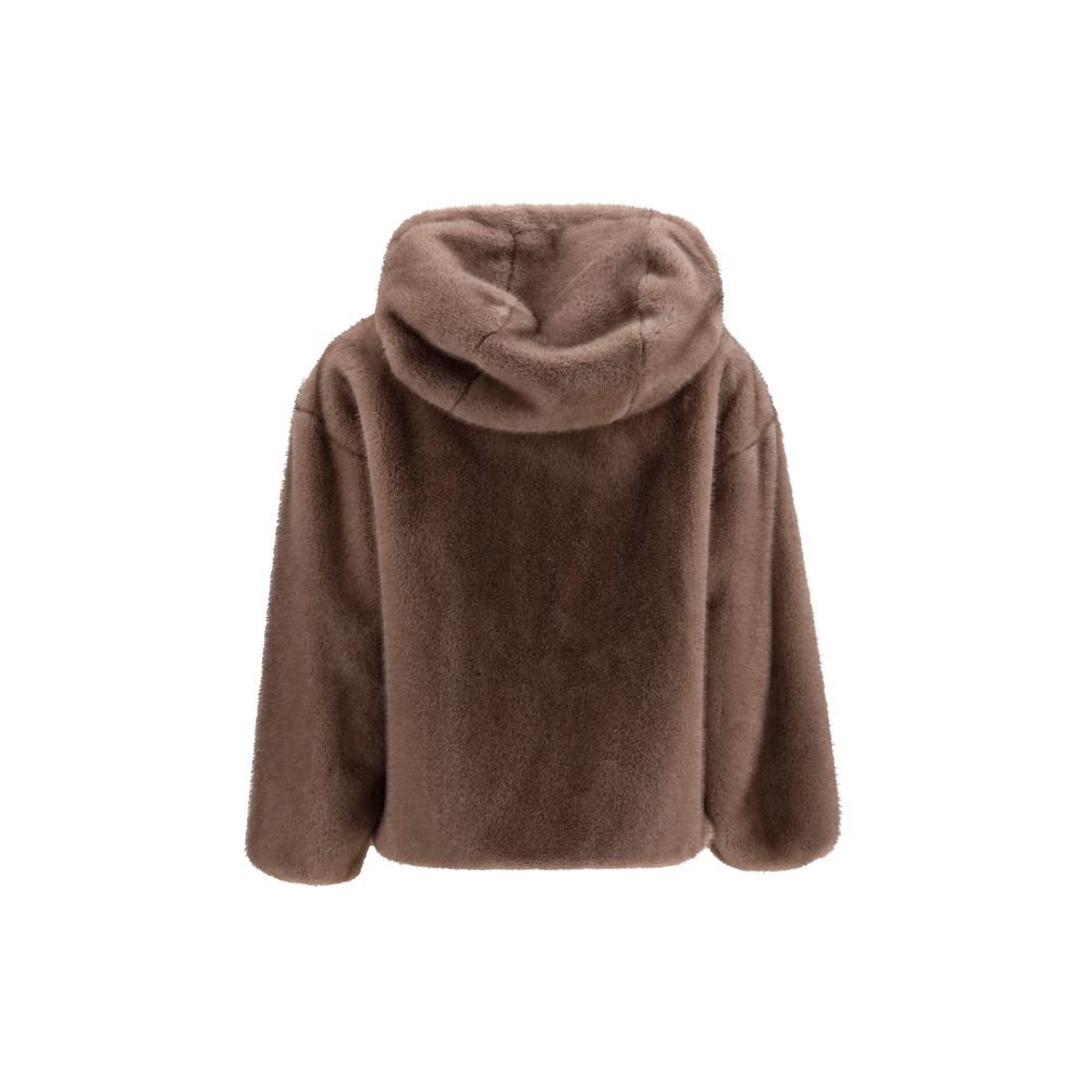 Brown Polyester Full-Length Jacket
