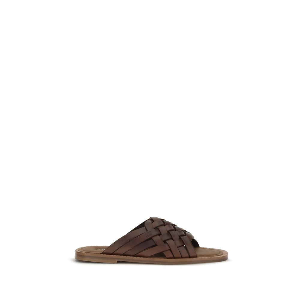 Brown Calf Leather Bos Taurus Flat Sandals
