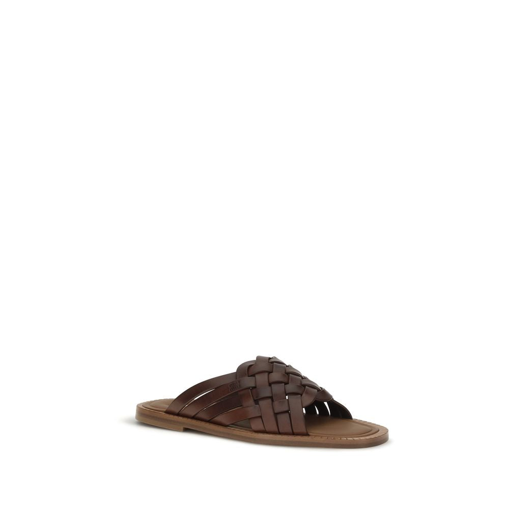 Brown Calf Leather Bos Taurus Flat Sandals