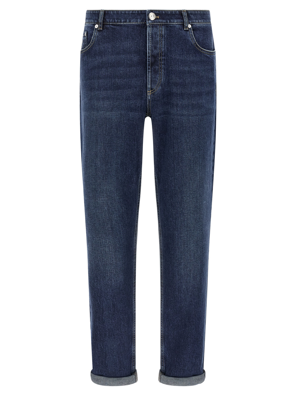 Blue Cotton Straight-Leg Jeans
