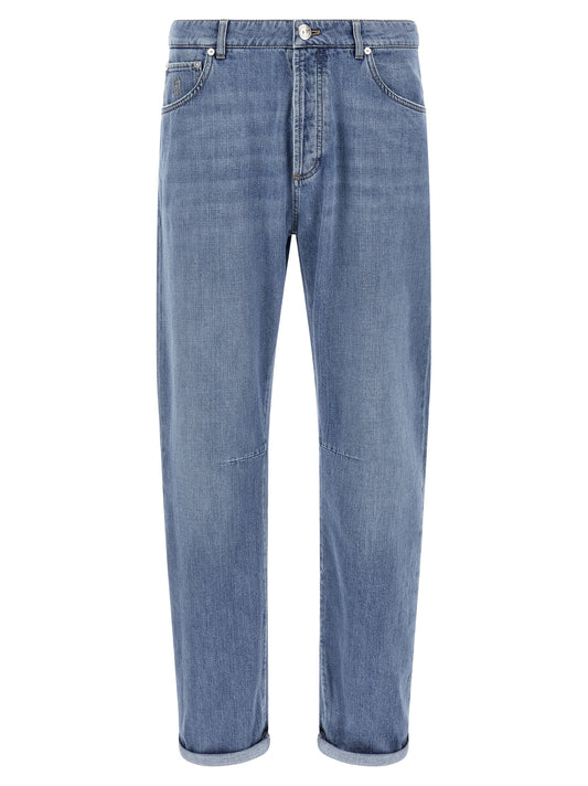 Blue Cotton Straight-Leg Jeans