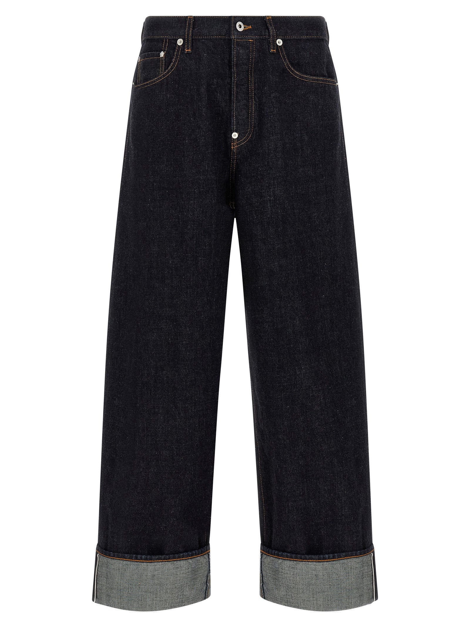 Blue Cotton Straight-Leg Jeans