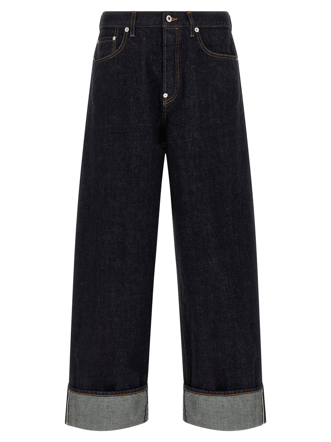 Blue Cotton Straight-Leg Jeans