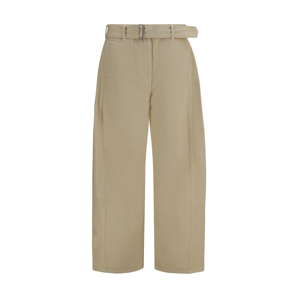 Beige Cotton Casual Pants