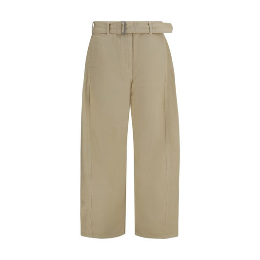 Beige Cotton Casual Pants