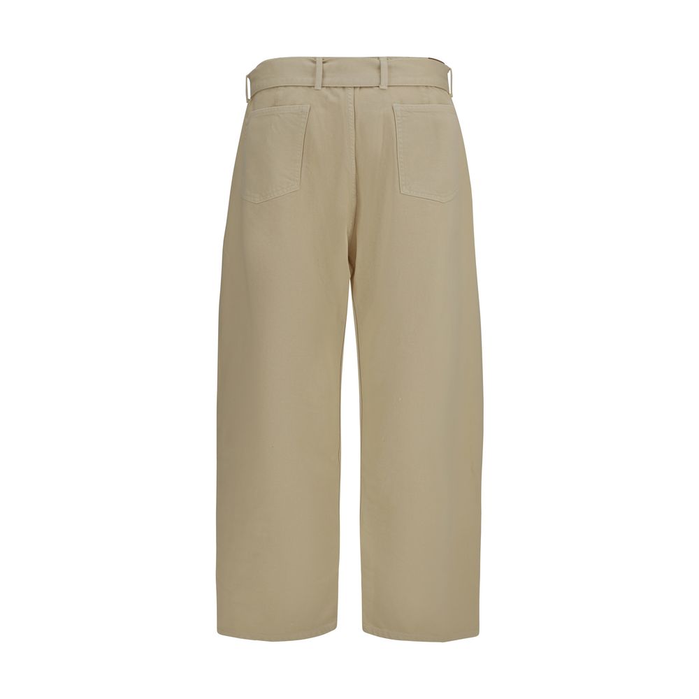 Beige Cotton Casual Pants