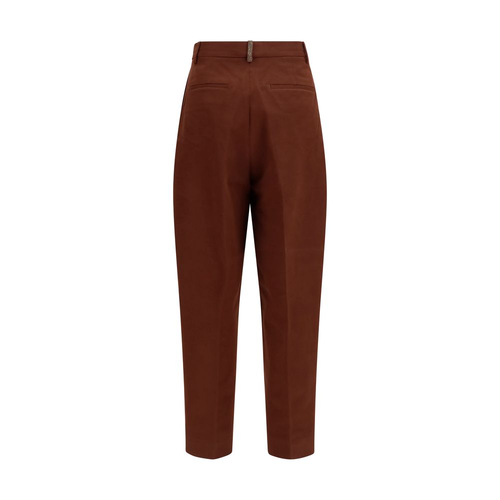 Brown Cotton Casual Pants
