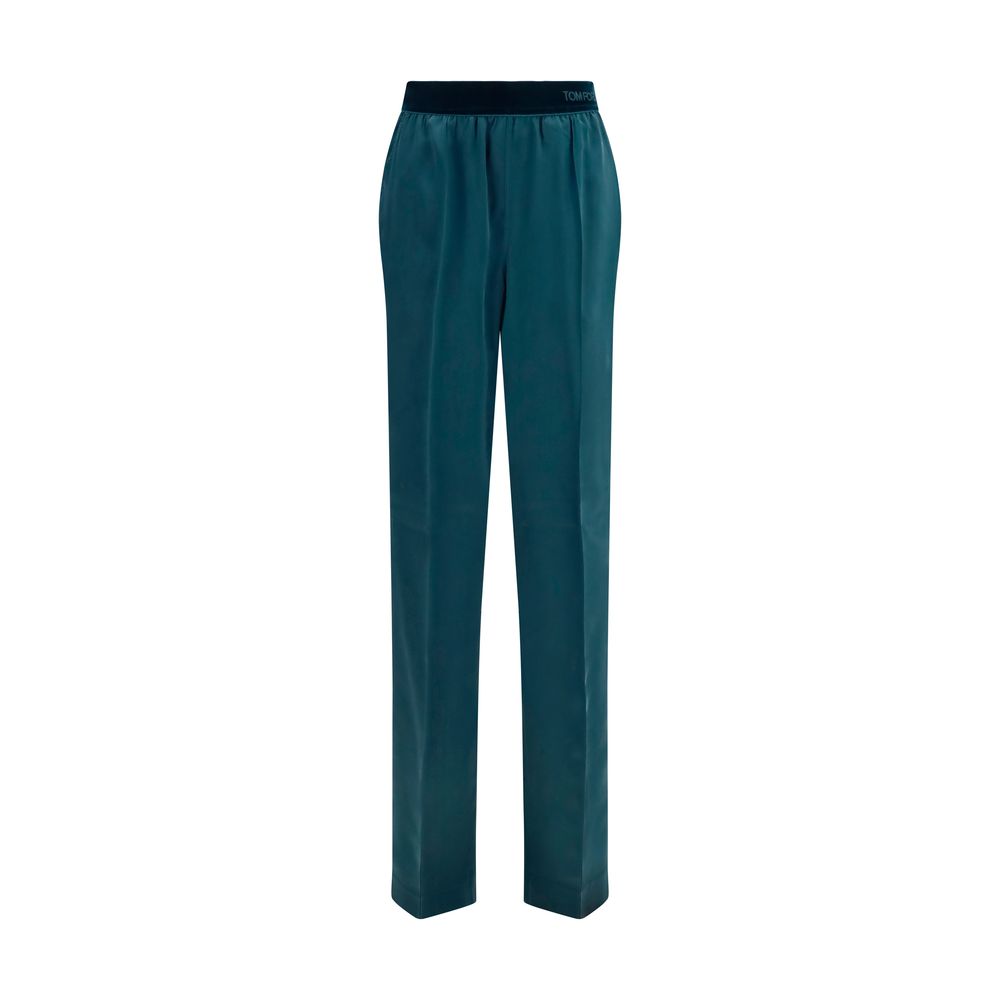 Blue Silk Casual Pants